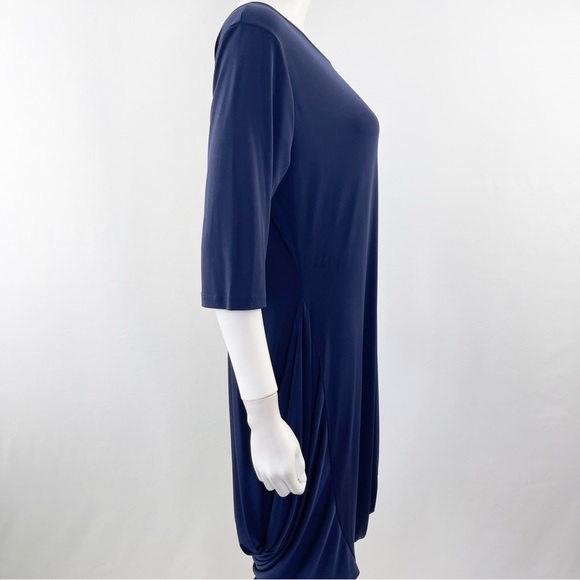 Made In Italy Navy Blue Shift Dress Size XXL 3/4 Sleeves Draped Casual Lagenlook - Picture 7 of 10